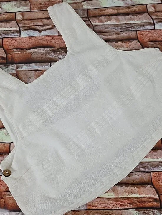 FREE PEOPLE WOMEN'S SIZE XS WHITE CROP TOP COTTON LINEN WITH SIDE BUTTONS LINED. - Picture 1 of 16